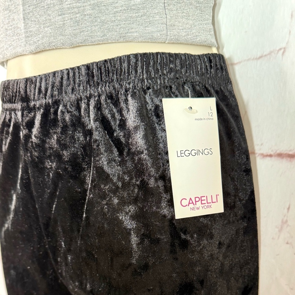 CAPELLI Black Crushed Velvet Leggings Elastic Waist Girls Size L NEW WITH TAG - Picture 10 of 13